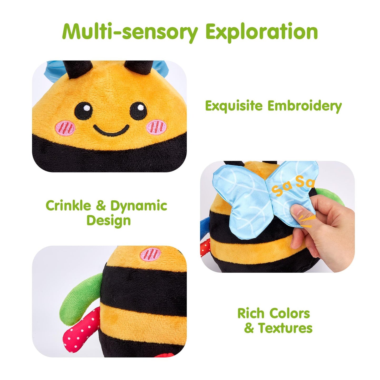 hahaland Baby Toy for 6 + 12 18 Months – Crawling Musical Dancing Bouncing Learning Bee Plush, Interactive Tummy Time Toy for 1 2 3 Year Old Boys Girls Birthday Gifts