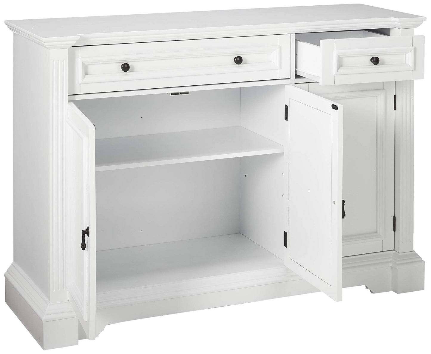 Kings Brand Furniture White Finish Wood Buffet Breakfront Cabinet Console Table With Storage, Drawers, Shelves