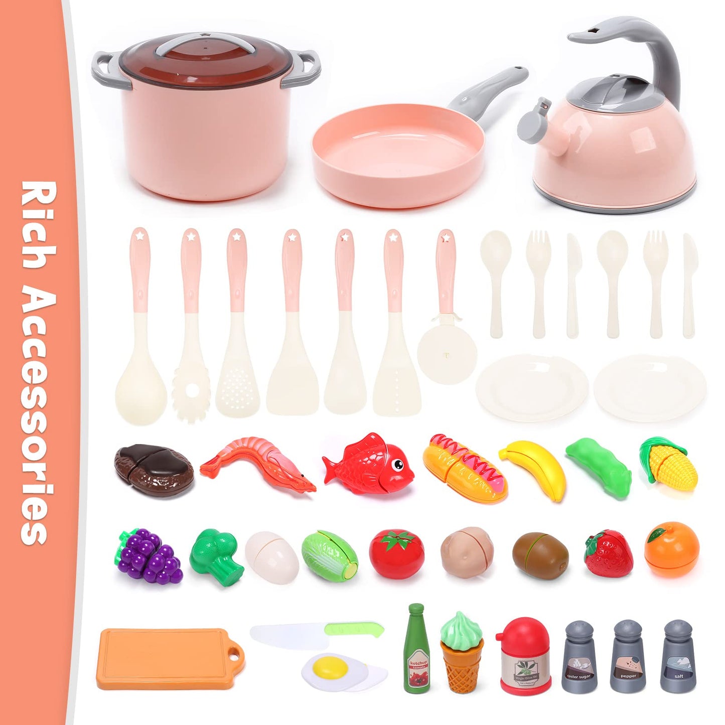 CUTE STONE Toy Kitchen Accessories Set, Play Food Sets for Kids Kitchen, Kids Cooking Sets with Play Pots and Pans, Utensils Cookware Toys, Toddler Kitchen Playset, Play Kitchen Toy for Girls Boys