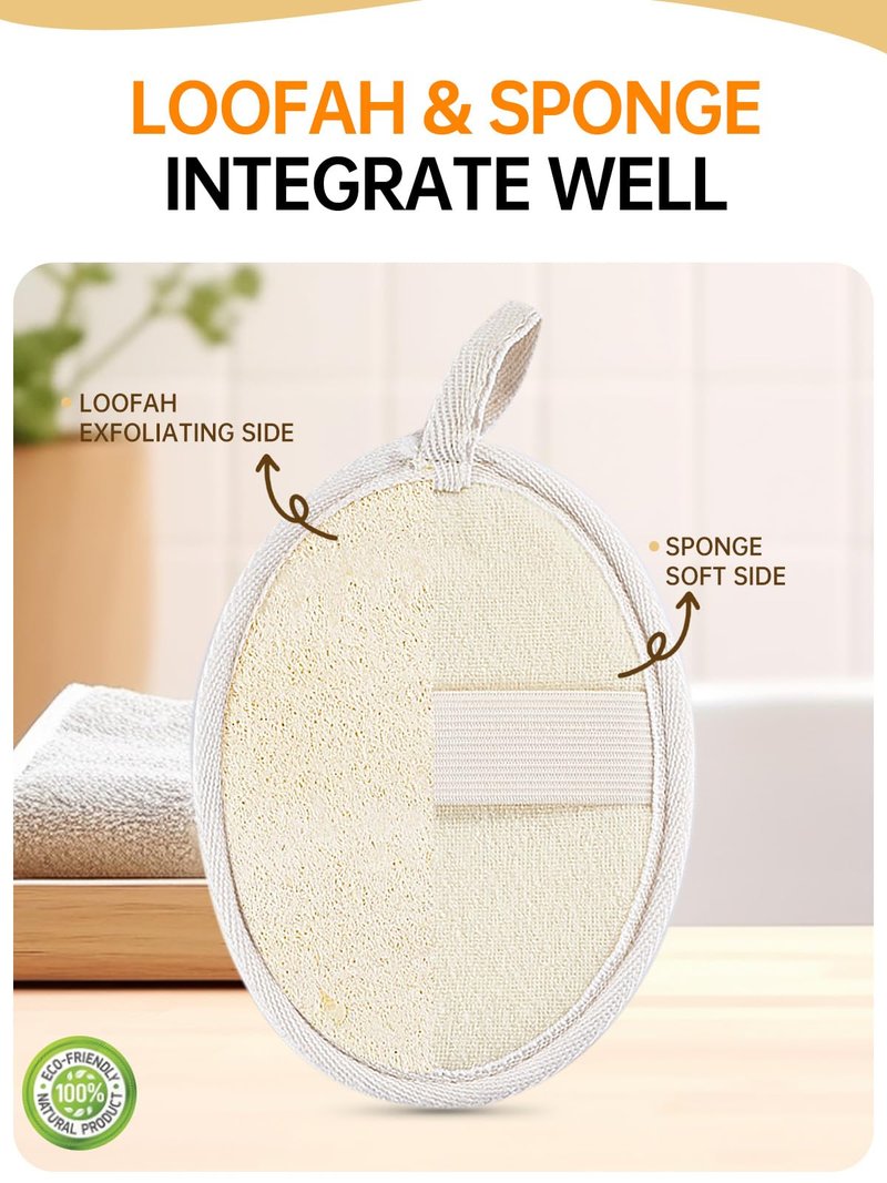 Natural Loofah Back Scrubber for Shower, Exfoliating Body Scrubber Loofah Set for Women and Men for Use in Shower Bath, Loofah Sponge to Clean Your Body and Back Deeply - 1 Count (Pack of 2)