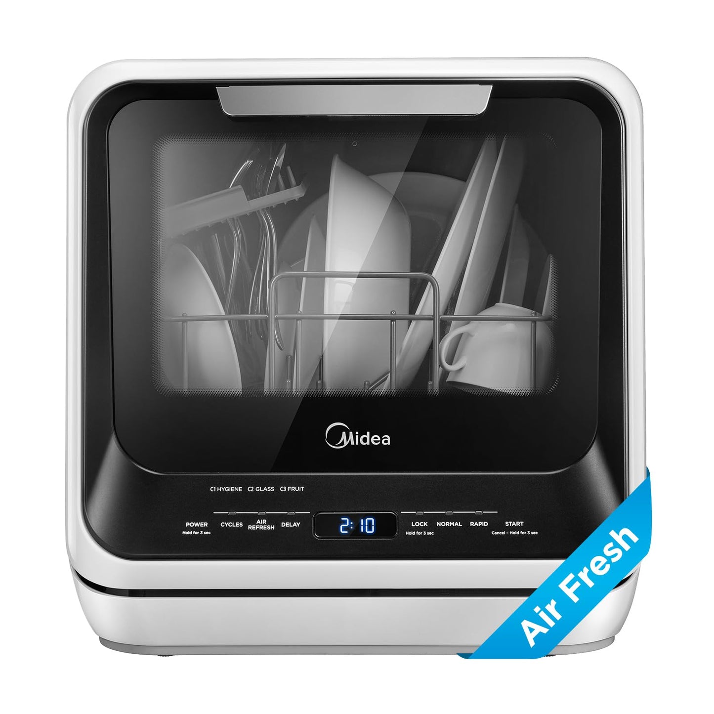 Midea MDC17P0ABB Portable Countertop Mini 1.32Gal Built-in Water Tank, No Hookup Needed, 6 Programs, 360° Dual Spray, 162℉ High-Temp& Air-Refresh Function, Dishwasher for Apartments& RVs, Black