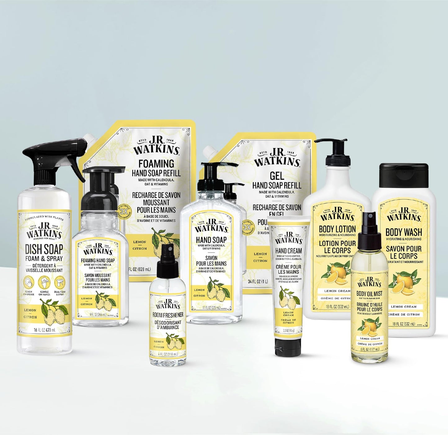 J.R. Watkins Gel Hand Soap Refill, Moisturizing Hand Wash, Formulated with Plant-Based Cleansers, Alcohol-Free, Cruelty-Free, Lemon, 34 Fl Oz, 2 Pack