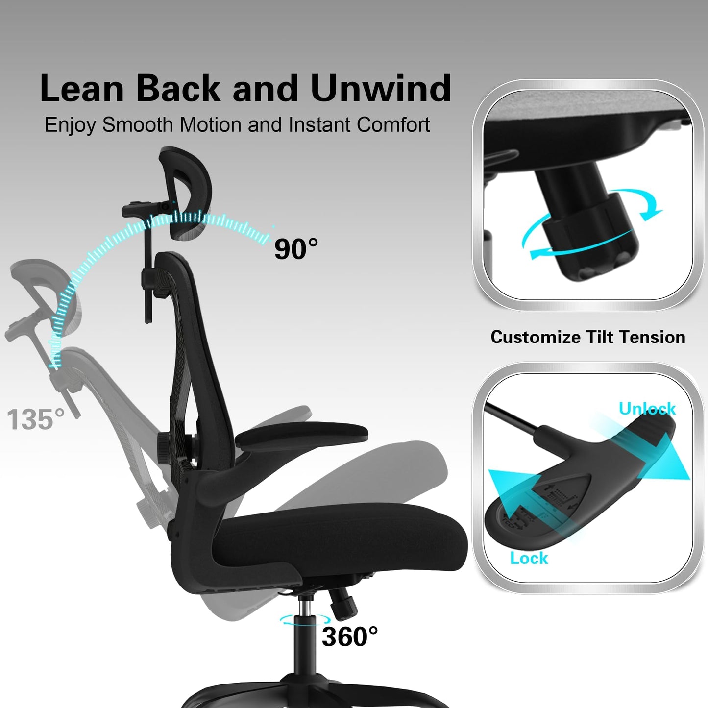 CASASIO Office Chair for Back & Neck Pain Relief, Virgin Foam Seat, 2D Adjustable Lumbar & 3D Headrest, Flip-Up Armrests, Tilt & Rock for Relaxation, Black/Carbon Fiber