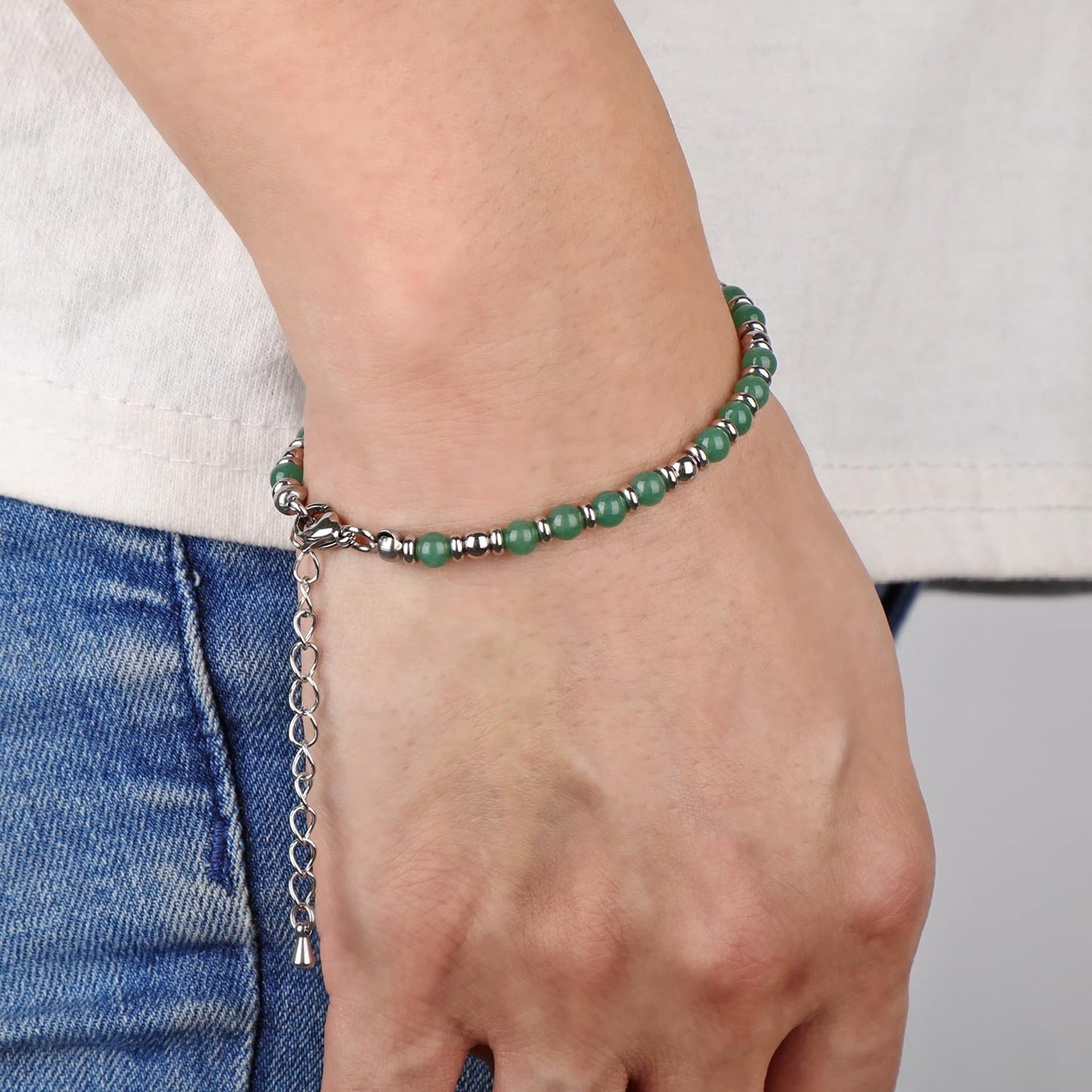 4mm Green Aventurine Tiny Beaded Bracelets For Women, Energy Gem Charm Jewelry Adjustable Bracelet Gifts for Mom, Daughter, Wife, Coworkers, Friends, Bestie