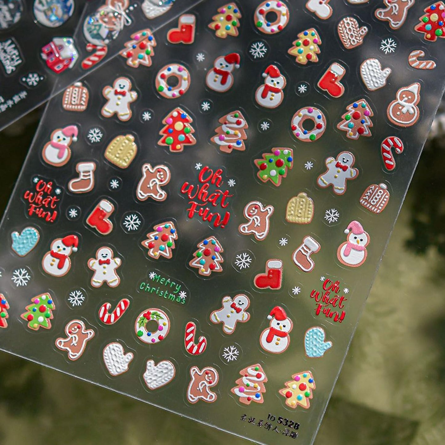 Christmas Nail Stickers for Nails Art - Cute Gingerbread Man Nail Decals Snowflake Snowman for Nails Winter Xmas Tree Nail Design Adhesive Sticker Sliders for Women Nail Art Decorations