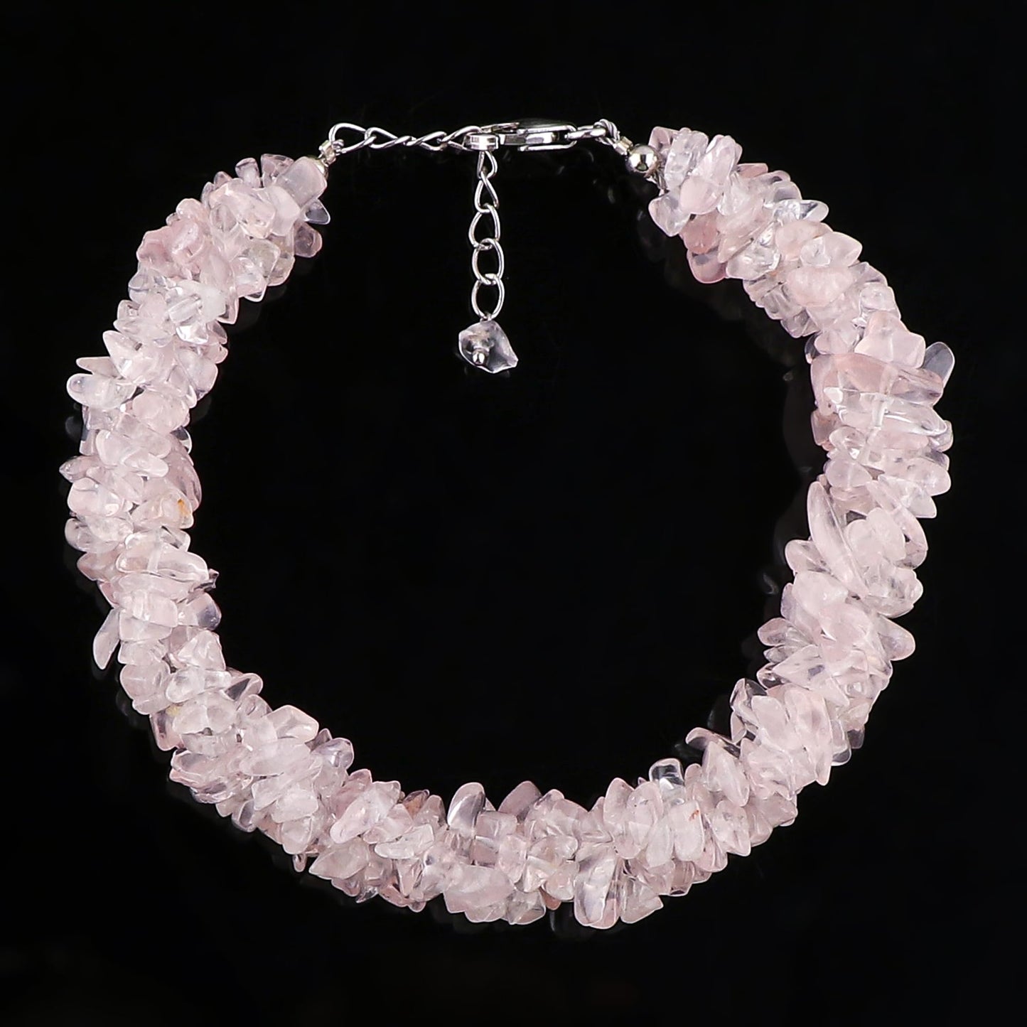 CRYSTALIS Natural Rose Quartz Beads Braided Rope Bracelet, Chips Nuggets Beaded Gemstones, Chakra Healing Stones, Gift Giving Womens Jewelry, 925 Sterling Silver Bracelet 8 inch