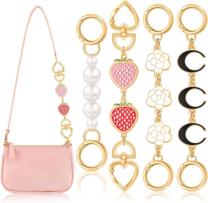 4Pcs Bag Extender Chain (Multishapes and Pearl) Purse Extender Chain Bag Strap Extender for Handbags Crossbag Shoulder Bag, Metal Gold Chain Replacement Purse Bag Chain Accessories Mother's Day