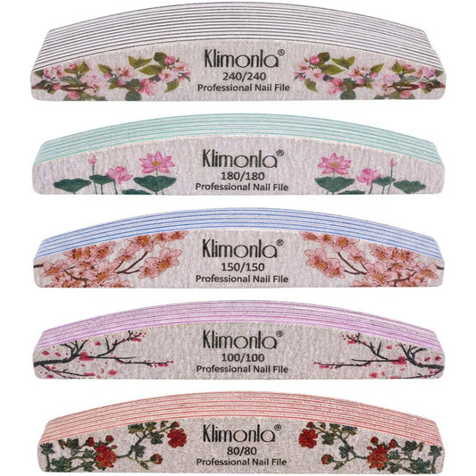 25PCS Floral Professional Nail Files 80/100/150/180/240 Grit, Emery Boards Nail Files for Natural Nails and Acrylic Nails, Double Sided Emory Boards limas para unas acrilicas Reusable Manicure Tools