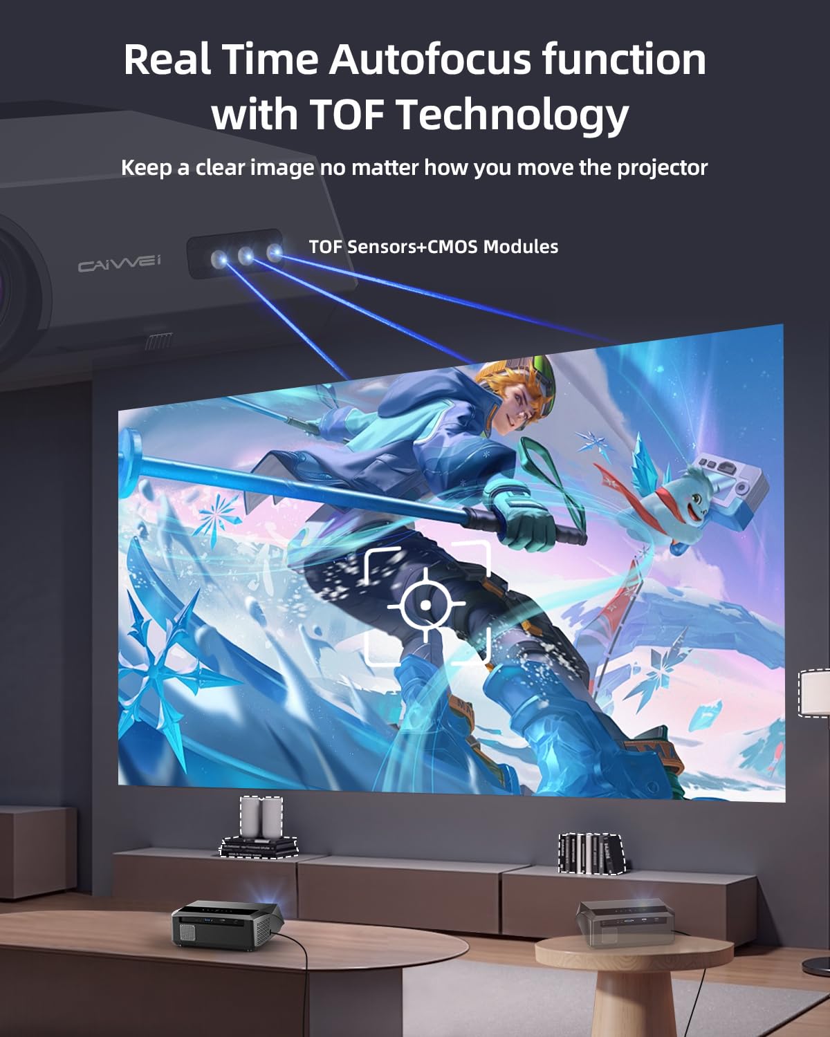 4K Auto Focus Daylight Projector Native 1080P High Brightness 2300ANSI, Smart WiFi6 Projector Ultra HD Ceiling Home Cinema, Indoor Oudoor Party Wedding with Bluetooth Streaming Apps HDMI USB Ethernet