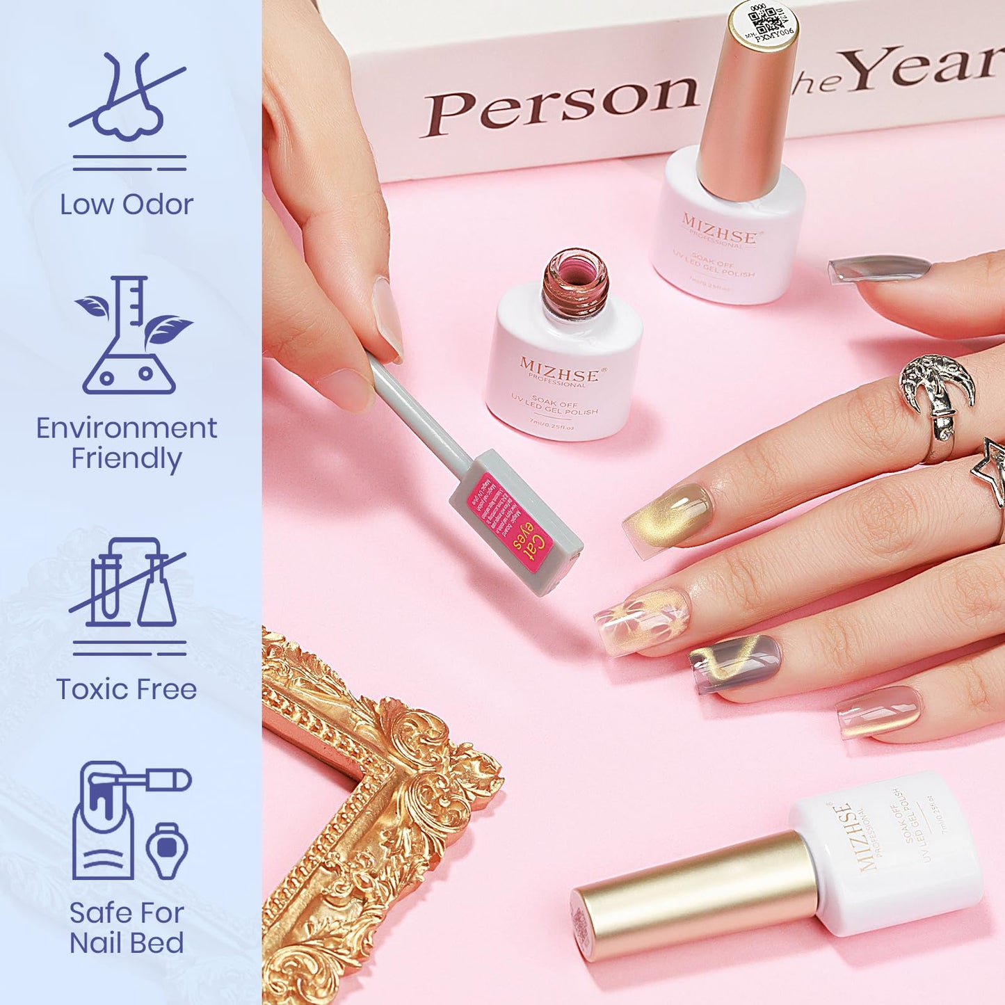 MIZHSE Cat Eye Gel Nail Polish Set, 6 Colors Dawn Ceramic Magnetic Gel Polish with Magnet Stick, Trendy Salon French Nail Polish Kit DIY at Home Gift Set for Women