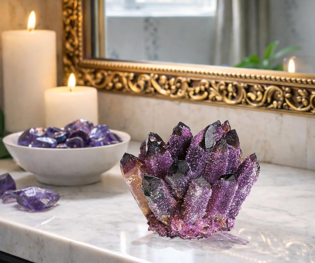 BLOCKv Natural Crystal Amethyst Cluster, Amethyst Crystal Rock, Large Natural Amethyst Crystal Clusters Stone, Raw Amethyst Stone, Natural Amethyst Geode Cave Healing Crystal Stones(200-300g)