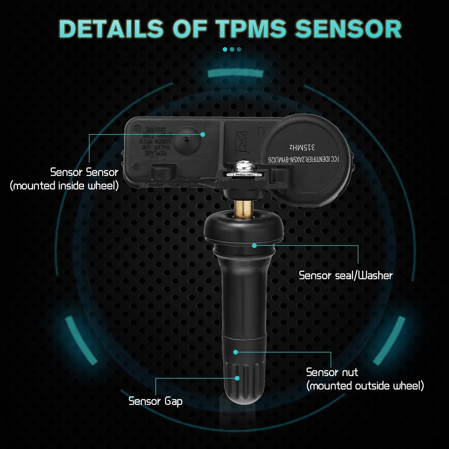 AULINK Tire Pressure Monitoring System(TPMS) Sensor for Chevy Aveo Camaro Cruze Equinox HHR Impala Malibu Silverado Traverse Tahoe Express, GMC Cadillac Buick (13586335 315MHZ TPMS)