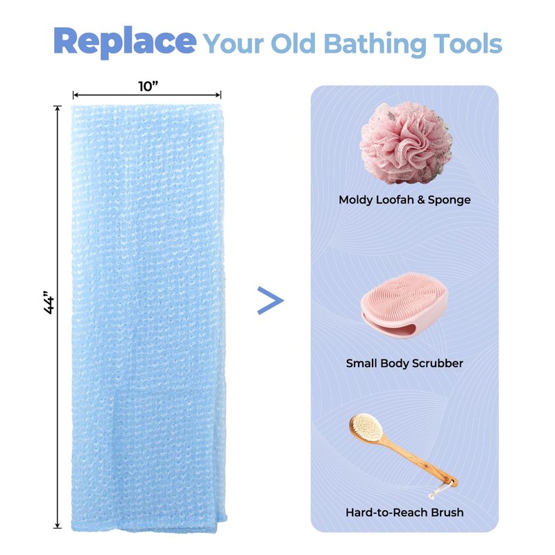 Back Scrubber for Shower and Dead Skin Removal, Exfoliating Body Scrubber for Smooth Skin Japan Washcloth for Shower & Bath, Versatile Body Scrub Towel, Ideal for Skincare, Blue Medium