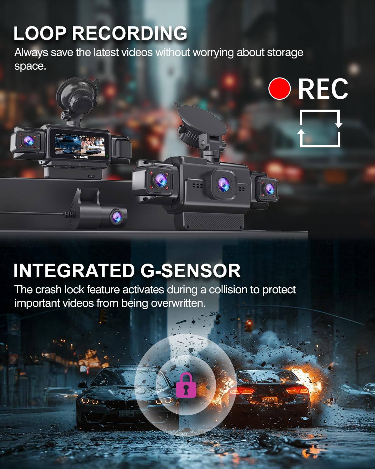 Dash Cam Front and Rear, 4-Channel 360° Coverage Car Dash Camera with STARVIS 2 Night Vision, GPS, 5.8GHz WiFi, 24H Parking Monitor, G-Sensor, 170° Wide Angle, 128GB Card Included