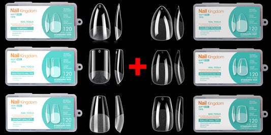 6 Styles Soft Gel Nail Tips - Short Almond Coffin Ballerina and Medium Almond Square Ballerina, 720Pcs Pre-shaped Half Matte Acrylic Nail Tips Clear Full Cover Press On Nails, Home Salon DIY Nails