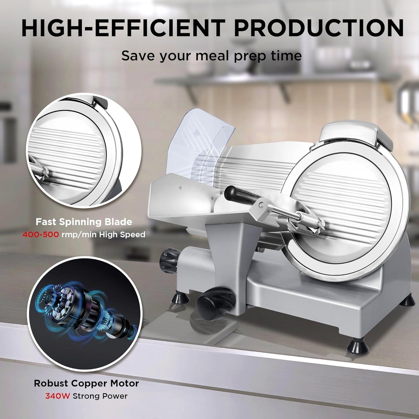 Valley Sportsman 10" Commercial Meat Slicer Machine - Electric Deli Meat Slicer with Stainless Steel Blade, Built-in Sharpener, Adjustable Thickness Food Slicer for Meat/Bread/Fruit/Cheese