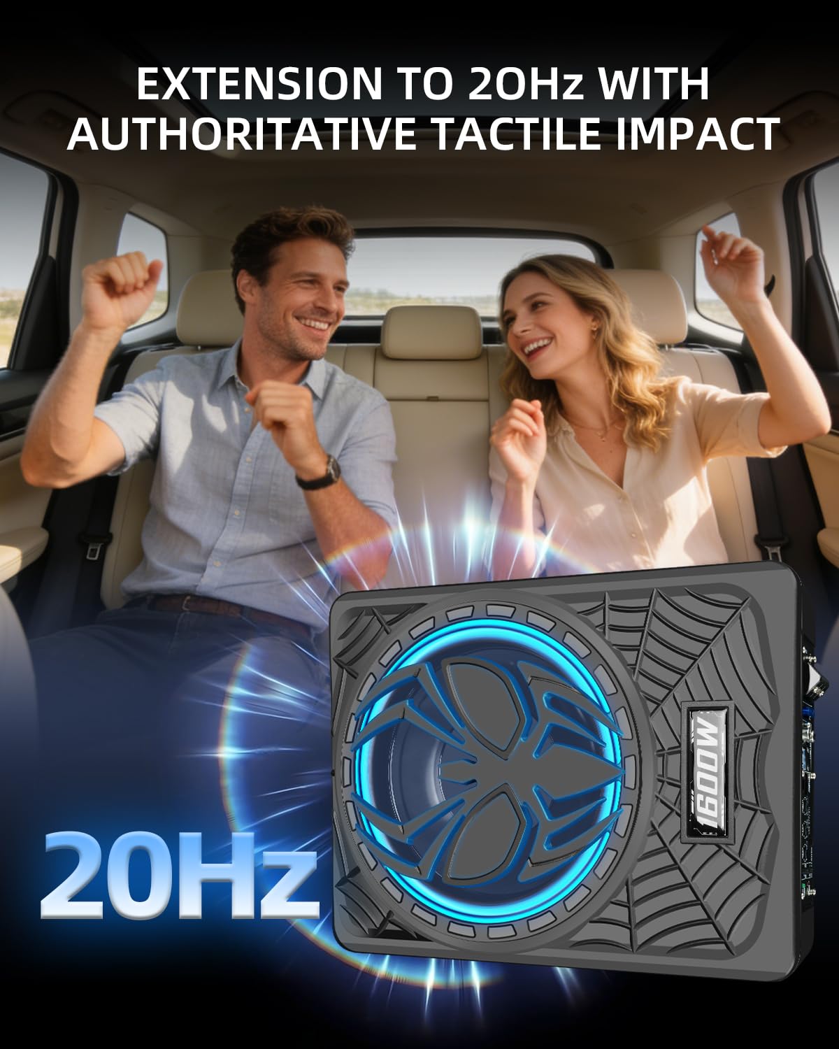 SUBPULSIX 1600W Slim Underseat Car Subwoofer and Amp Package, Powered Under Seat Subwoofer with Built-in Amp, Deep Distortion-Free Bass, RGB LED Ambient Light Switch, for Truck SUV Jeep Car Audio