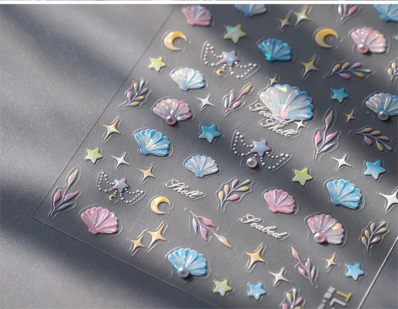 5D Embossed Seashell Nail Stickers Ocean Nail Art Stickers Self-Adhesive Summer Nail Decals Ocean Sticker for Acrylic Nails Sea Shell Nails Supplies for Women Girls Manicure DIY