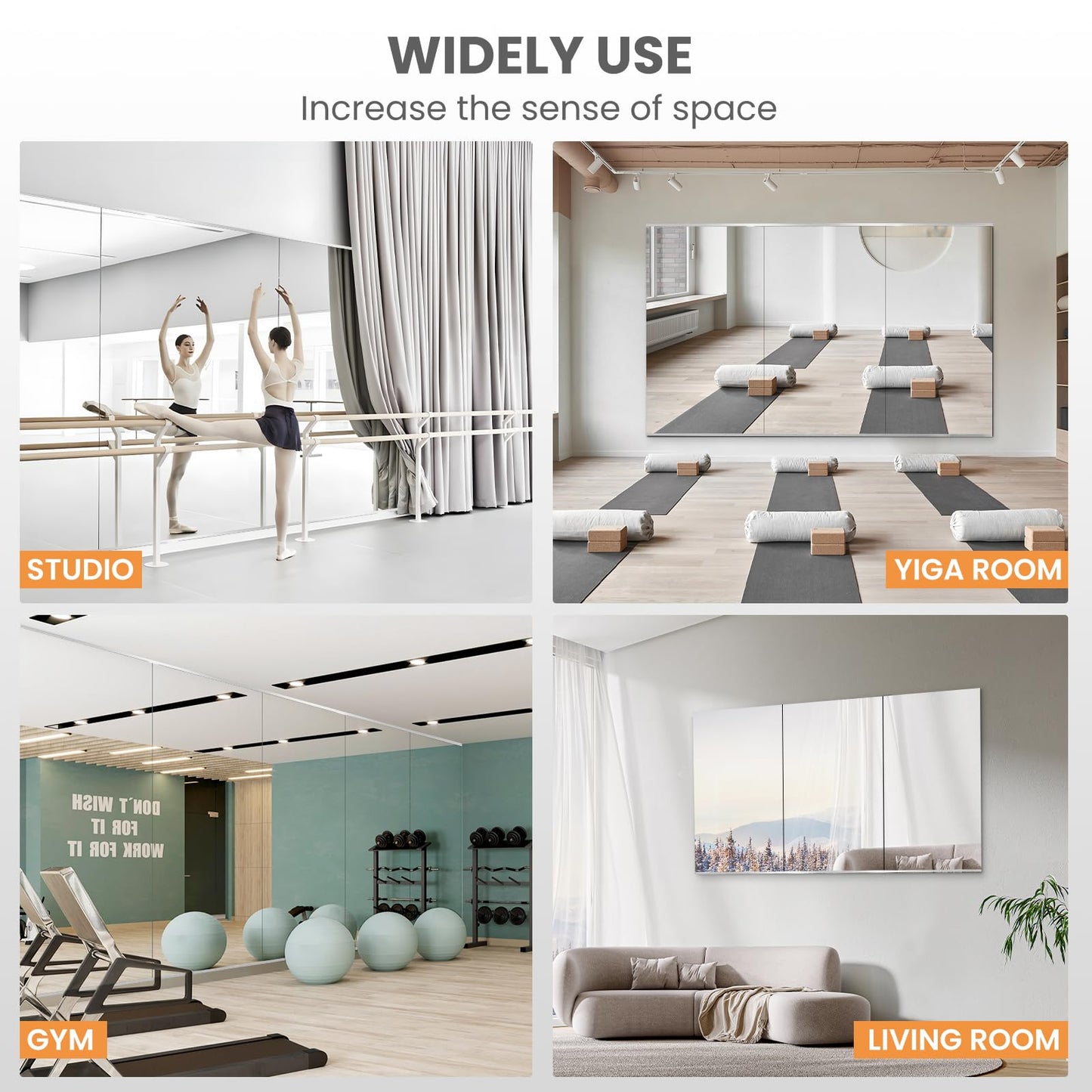 pertetey Home Gym Mirror, 56X24 Inch(1Pack) Large Frameless Tempered Glass Full Body Wall Mounted Mirror for Gym, Yoga, Exercise, Dance Studio