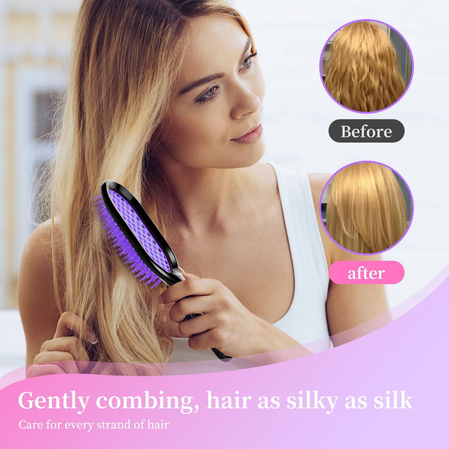 Detangling Brush,2 Pack Detangler Brush, Gentle & Effective Detangling on Wet or Dry Fragile Hair Types,Ultra-light, Detangling Brsuh ventilated and antistatic hairbrush (Pink+purple)