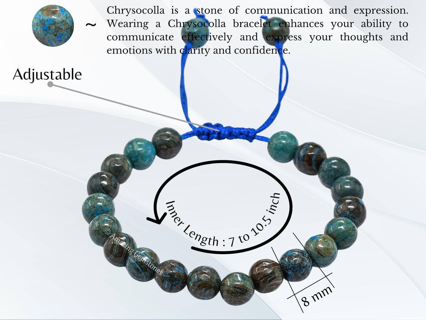 Amazing Gemstone Chrysocolla Bracelet for Women - Chakra Mens Bracelet Protection Crystals and Healing Stones - Blessing Bracelet Spiritual Meditation Gift Christmas Stocking