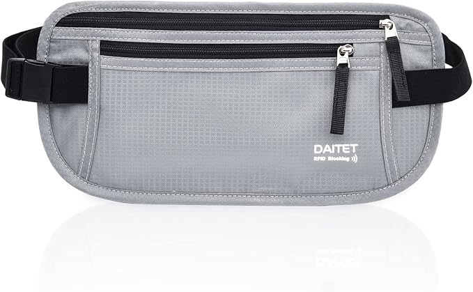 RFID Blocking Money Belt for Men Women, Slim Fanny Pack for TravelÃ¯Â¼ÂRunning,Conceal Waist Wallet for Passport Holder,Phone,Cash(Light Grey)