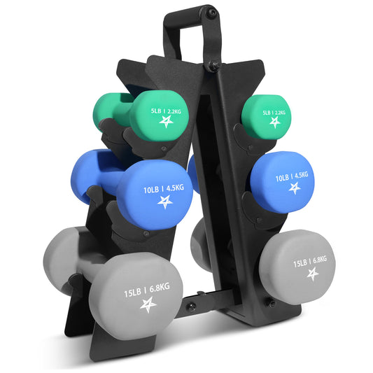 Dumbbell Neoprene 5-10-15lb pair + Metal Rack