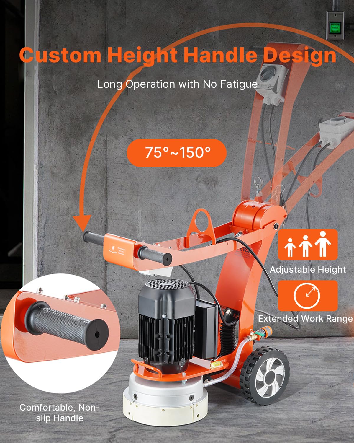 VEVOR 10" Electric Concrete Floor Grinder, 1.7HP Walk-Behind Polisher, 1300W Grinding Machine with 1720RPM Brushless Motor, Heavy-Duty Surfacing Tool for Granite and Concrete Floors