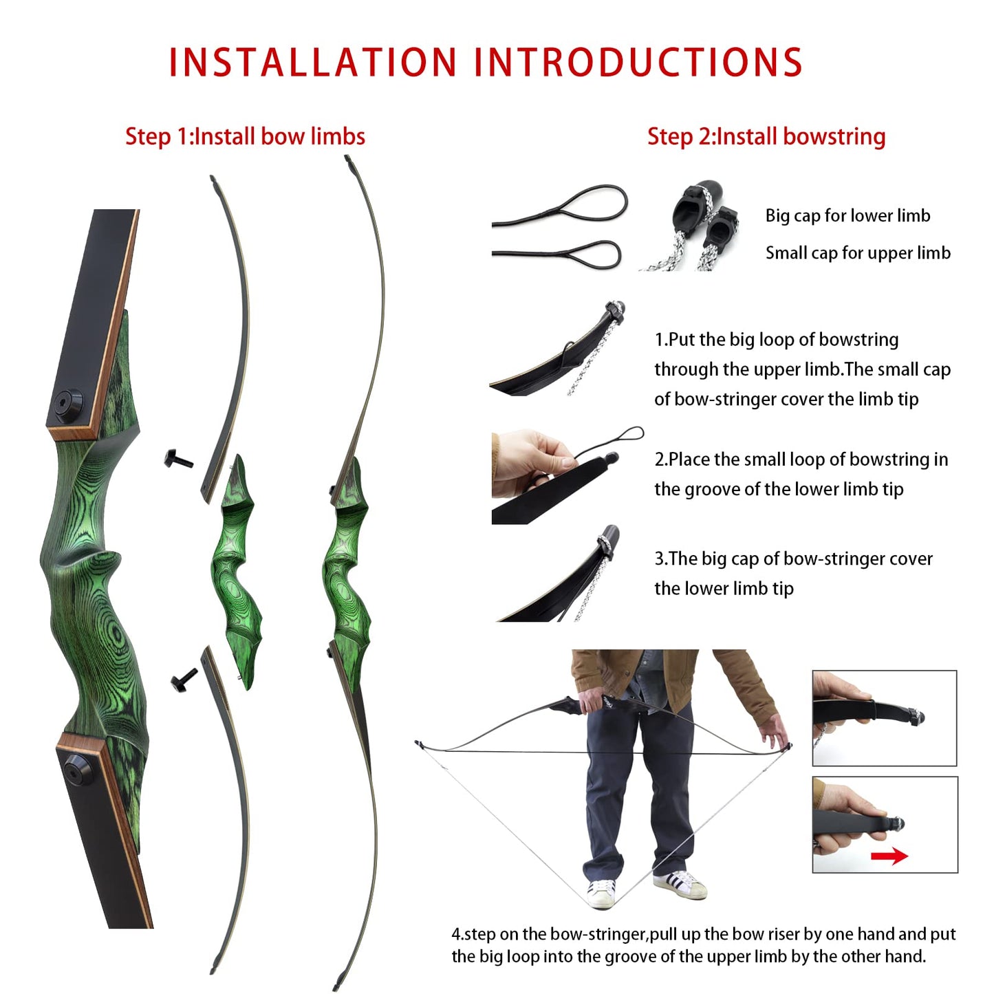 60 Inch Black Hunter Longbow 20-60 Lbs Archery Bow Takedown Bow and Arrow Set with Extra Bowstring for Adults and Beginners Hunting Right Hand Green (25LBS)