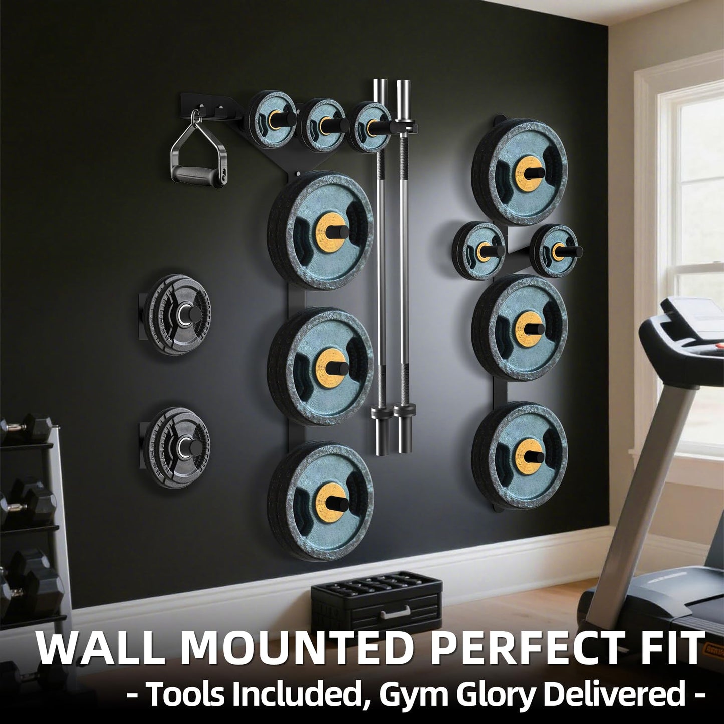 Weight Plate Storage Rack, Wall Mounted Bumper Plate Weight Rack Storage, Space Saving Strength Training Plate Trees for Garage Home Gym Strength Training, Load Up to 700 LBS, 3-Peg, Fit 2" Plates (Weight Plate Storage Wall Mount)"