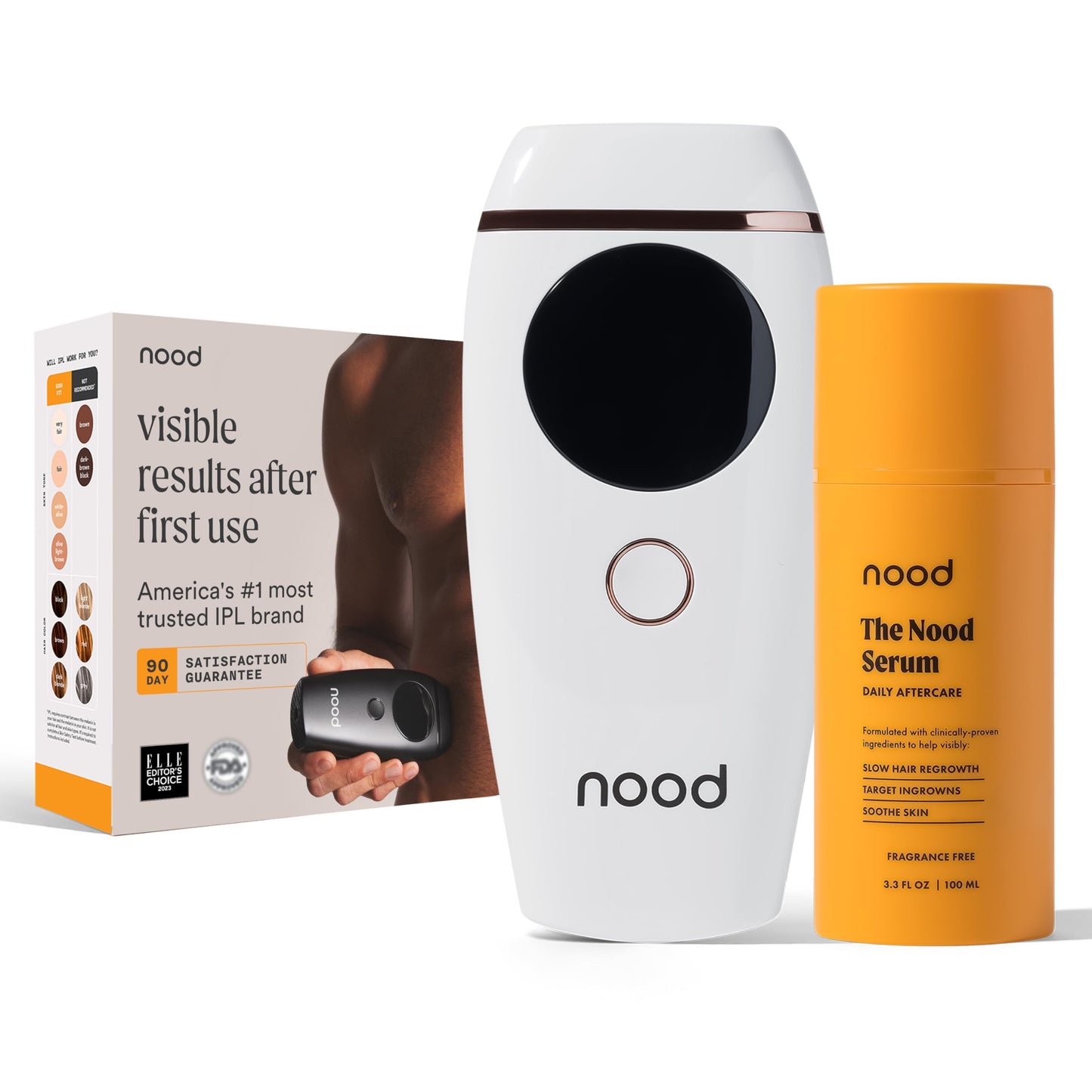 NEW Nood™ Flasher 2.0 + Serum — IPL Laser Hair Removal Device for Women & Men with After Shave to Treat & Prevent Ingrown Hairs, Bumps Slowing Hair Regrowth — Pain-Free IPL Hair Removal — Gloss White