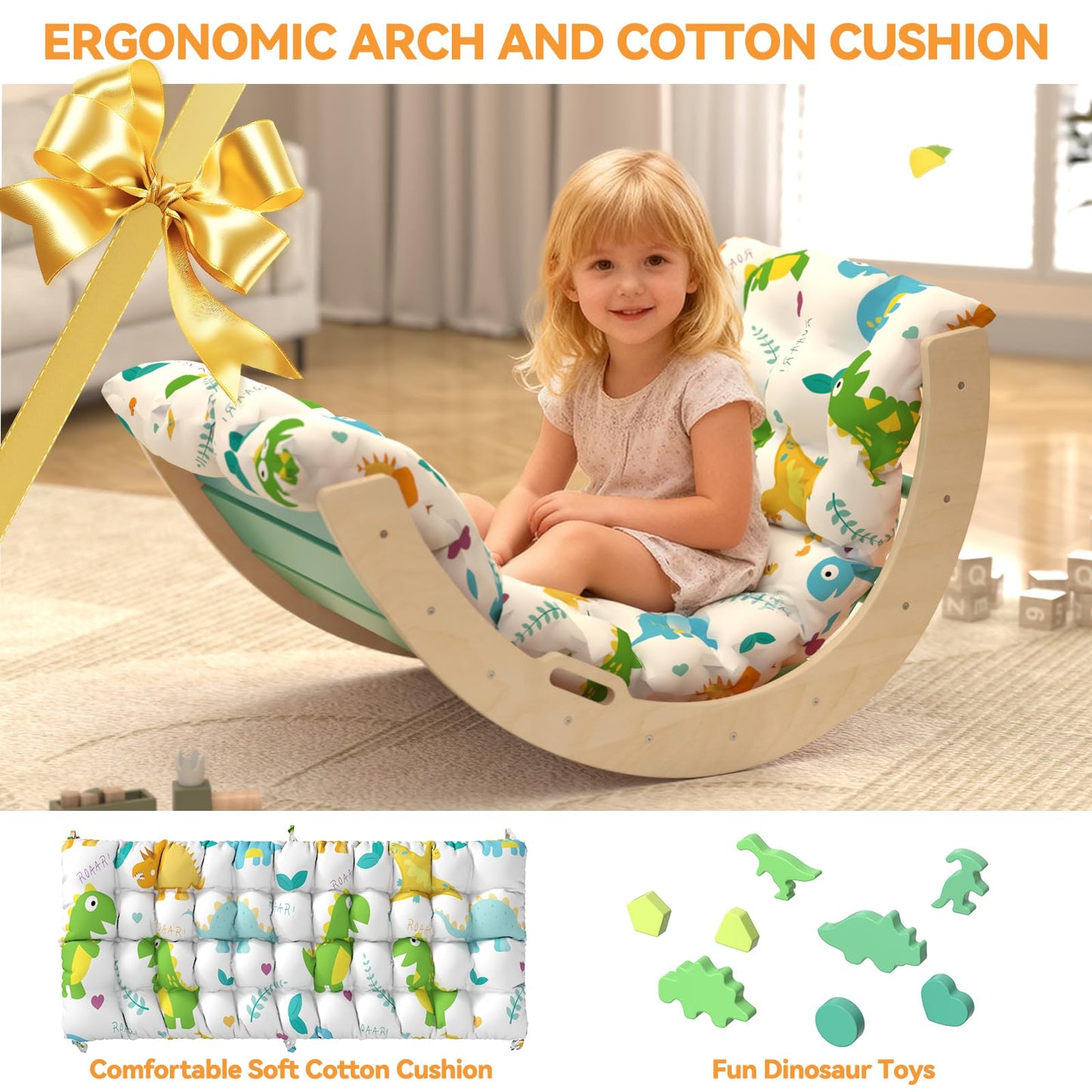 KidsBuddy Pikler Triangle Set with Cushion 9 in 1 Climbing Toys for Toddlers 1-3 Indoor Baby Climbing Gym Toddler Montessori Toys Wooden Toy with Maze Toy, Shape Sorter, Dinosaur Car