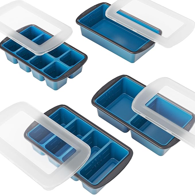 GORCI Silicone Soup Freezer Trays with Lids - 4 Pack, Â½ cup, 1 cup, 2 cup and 4 cup - Perfect Portion Control for Broth, Sauce & Meal Prep ï¼100% Platinum Silicone BPA-Free, Flexible, Dishwasher Safe
