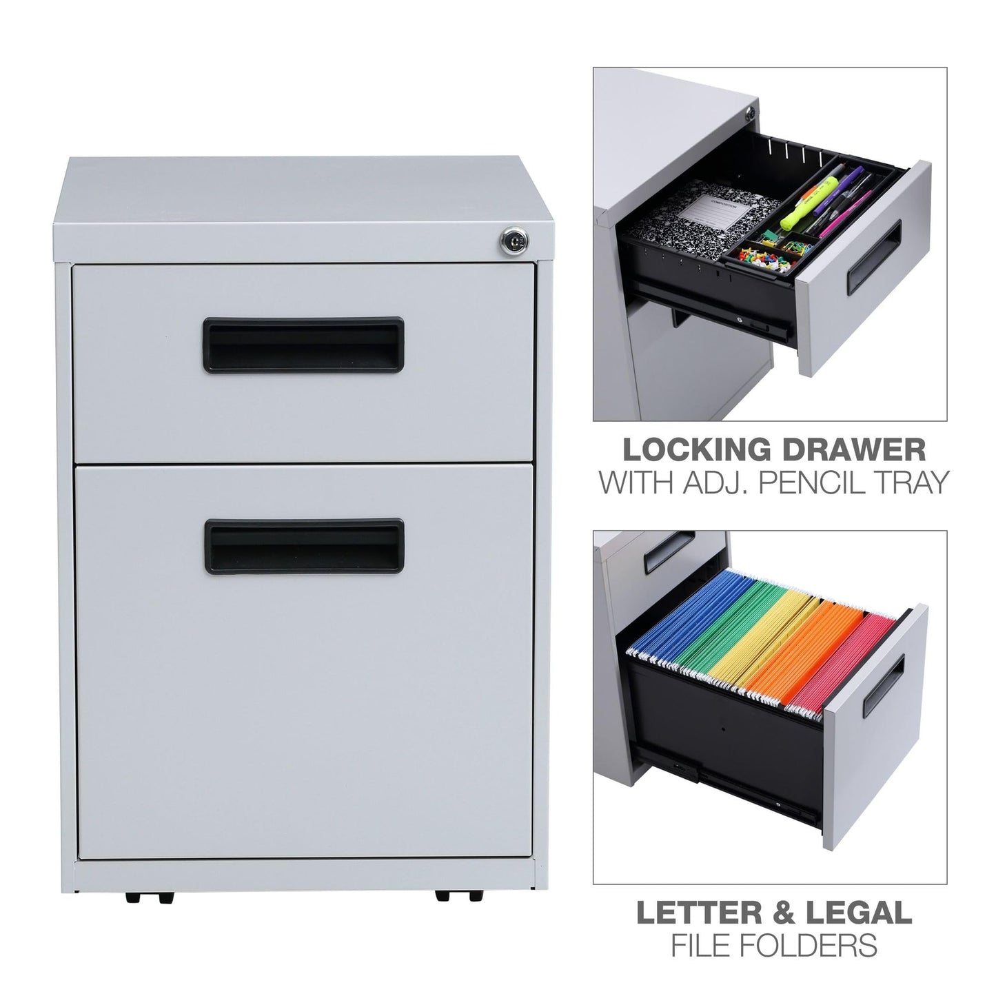 Alera ALE Two-Drawer Metal Pedestal File, 14 7/8w x 19 1/8d x 21 3/4h, Light Gray