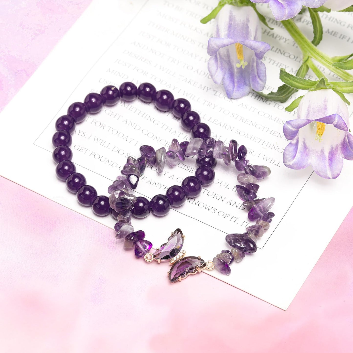 Artlunar Butterfly Bracelets Healing Bracelet Charm Jewelry Gift with Beaded Bracelets Purple Bracelet for Women (Purple)