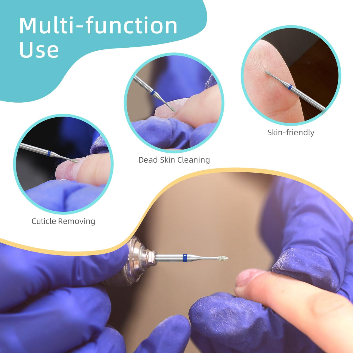 HYTOOS 1mm Mini Flame Cuticle Clean Nail Drill Bit, 5Pcs/Set Russian Diamond Nail Bits Professional Safety Under Nail Cleaner Burr for Cuticle Dead Skin, Electric Nails Drill Accessories, Medium