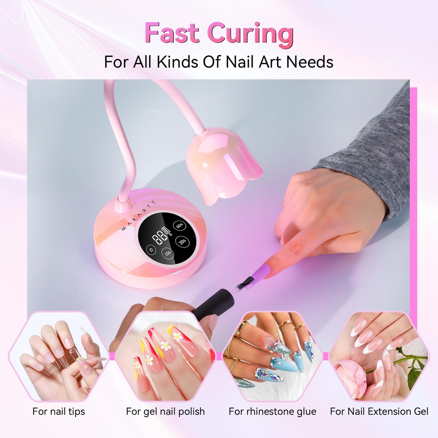 Makartt Cordless Mini UV LED Nail Lamp, 10s Flash Cure Nail Lamp for Gel Polish, 30mW/cm² Rechargeable Gooseneck UV Light Nail Dryer with Auto Sensor & 4 Timers, Portable for Daily Manicure & Travel