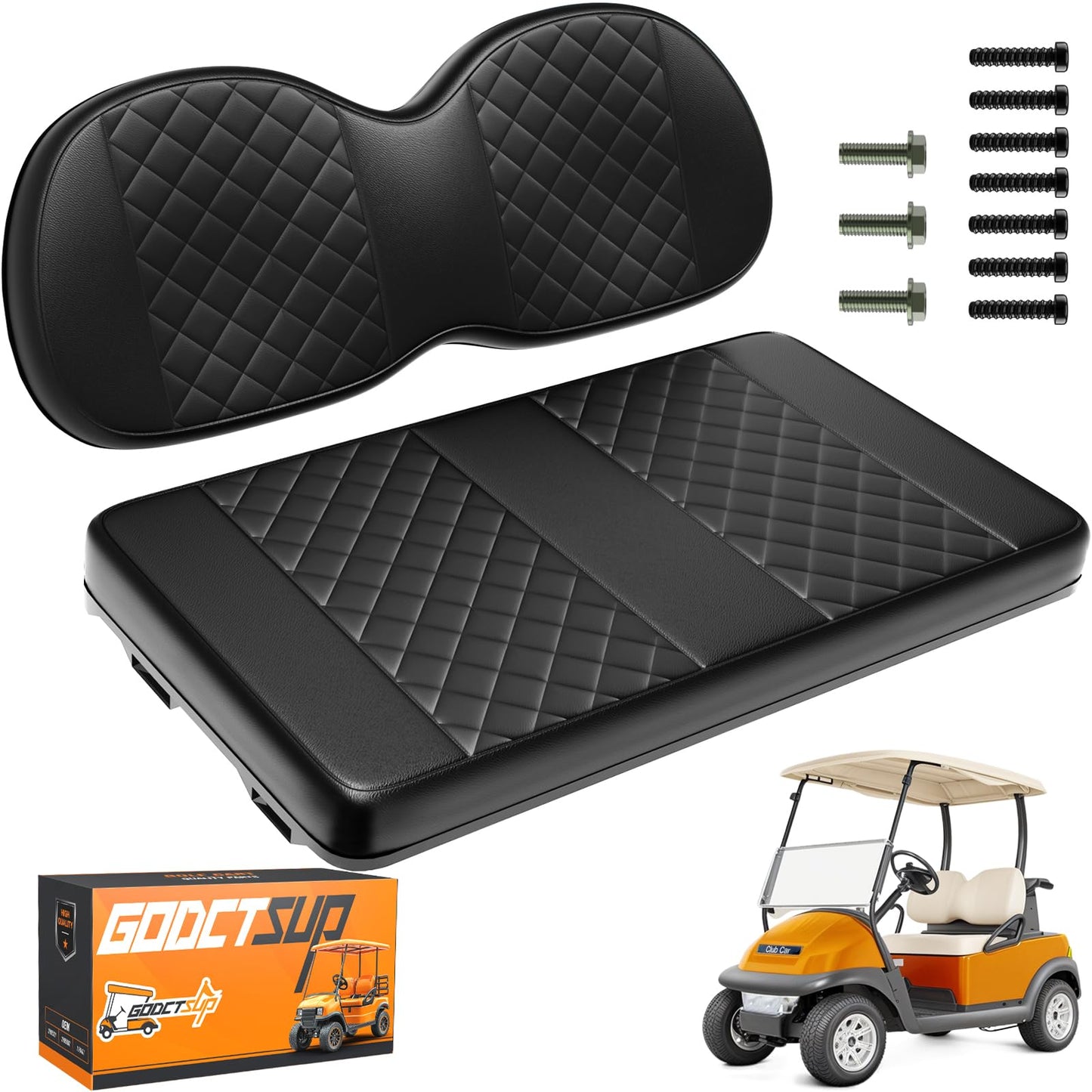 GODCTSUP Upgrade Golf Cart Front Seat Replacement Cushion Assembly Kit for Club Car Precedent 2004-2011, Club Car Seat Cushions- Premium Sponge Soft Seat Cushion and Backrest Set (without Armrest)