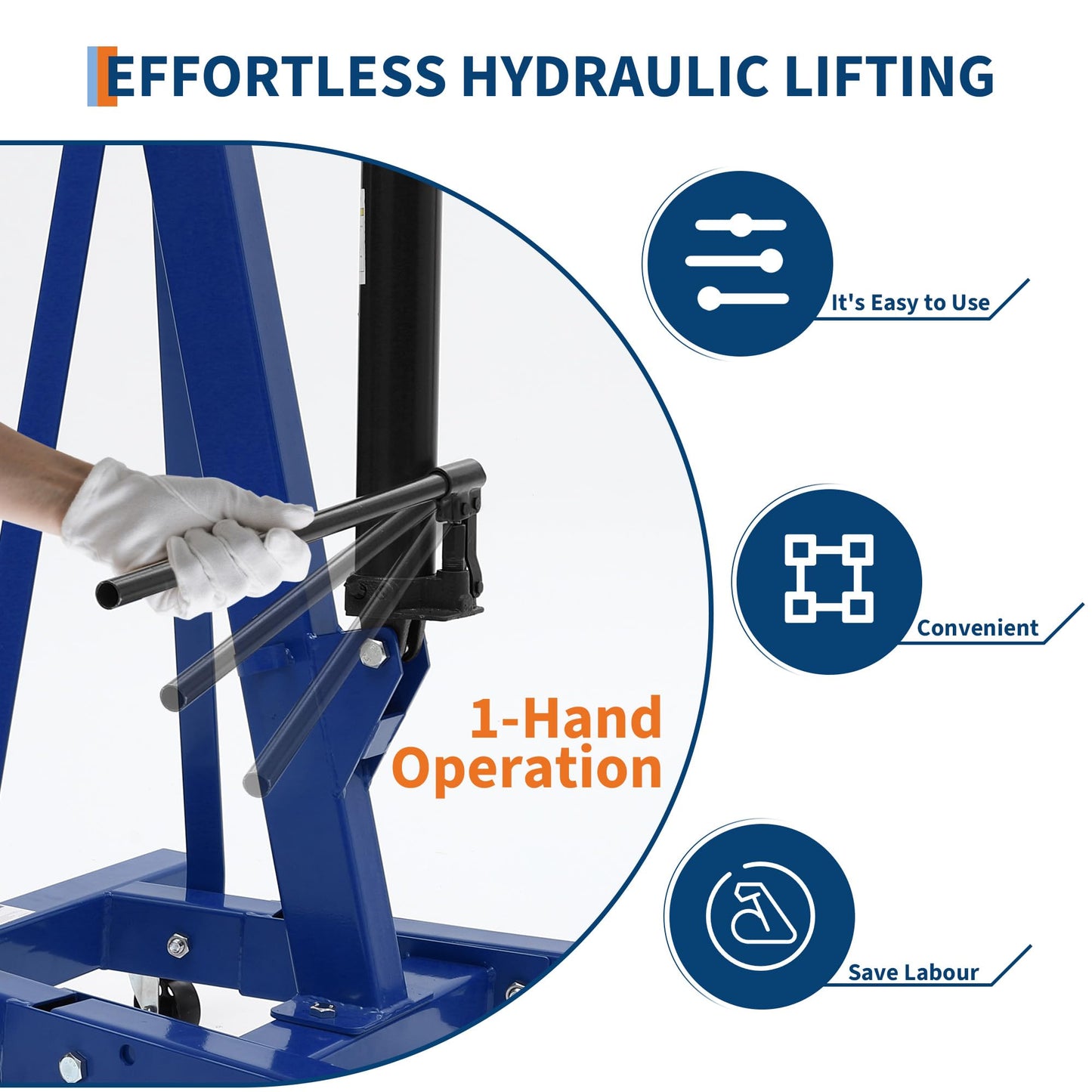 GarveeTech Engine Hoist Cherry Picker, 2 T Folding Hydraulic Engine Hoist with Telescopic Boom & 6 Casters, Heavy Duty Shop Crane Lifting Cherry Picker for Workshops Garage, Blue