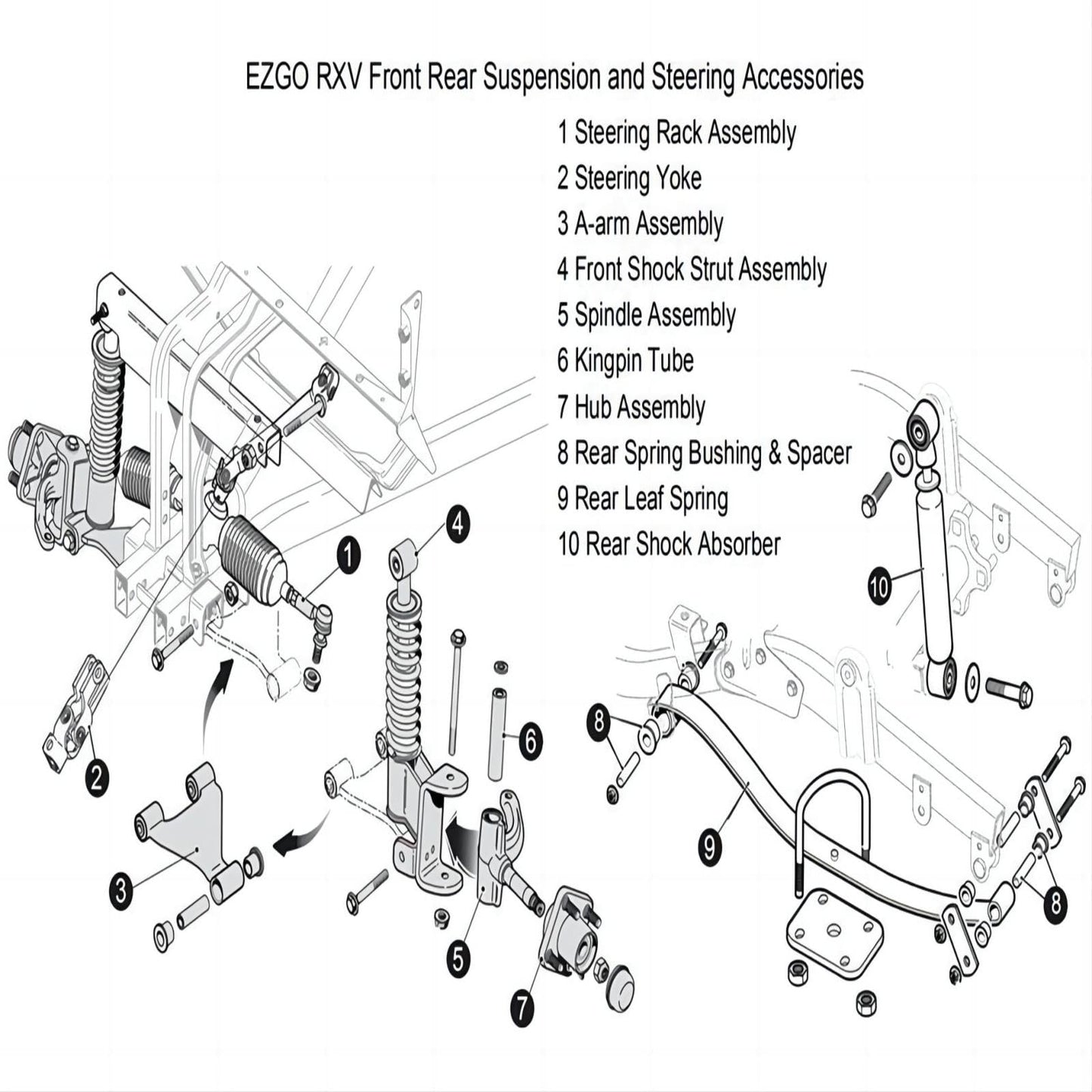 ILVGOLF Golf Cart Front Rear Shock Absorber for EZGO RXV 2008 Up Models, OEM 611724, 601246, 603024 for EZGO Shock Strut Assembly, Passenger Side and Driver Side and Rear