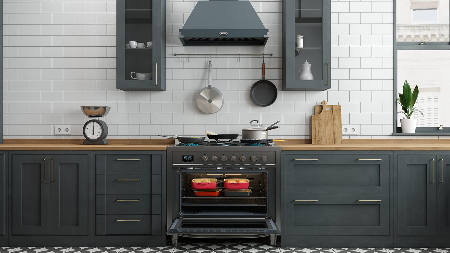 KoolMore 36” Inch Professional Gas Range Stove with 5 Burner Cooktop, Rapid Convection Oven, and Digital Timer with Heavy-Duty Cast Iron Grates, Stainless-Steel Appliance (KM-FR36GL-SS), Silver