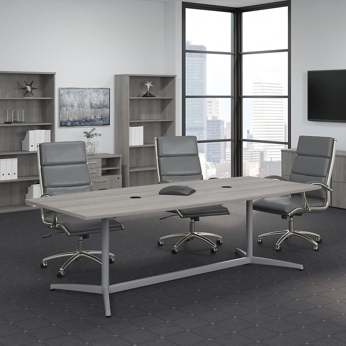 Bush Business Furniture 96-inch Office Conference Table with Metal Base, Boardroom Meeting Space for 8 Users, Platinum Gray