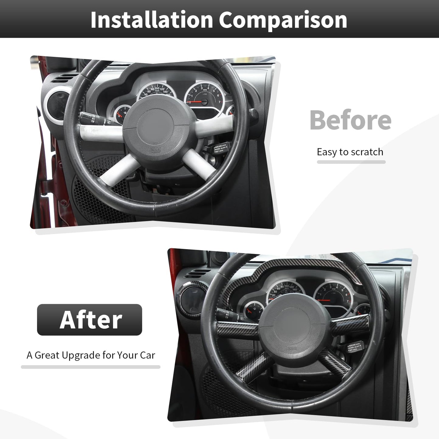 CheroCar Full Set Interior Decoration Trim Kit Fit for Jeep Wrangler JK 07-2010 Carbon Fiber Interior Accessories