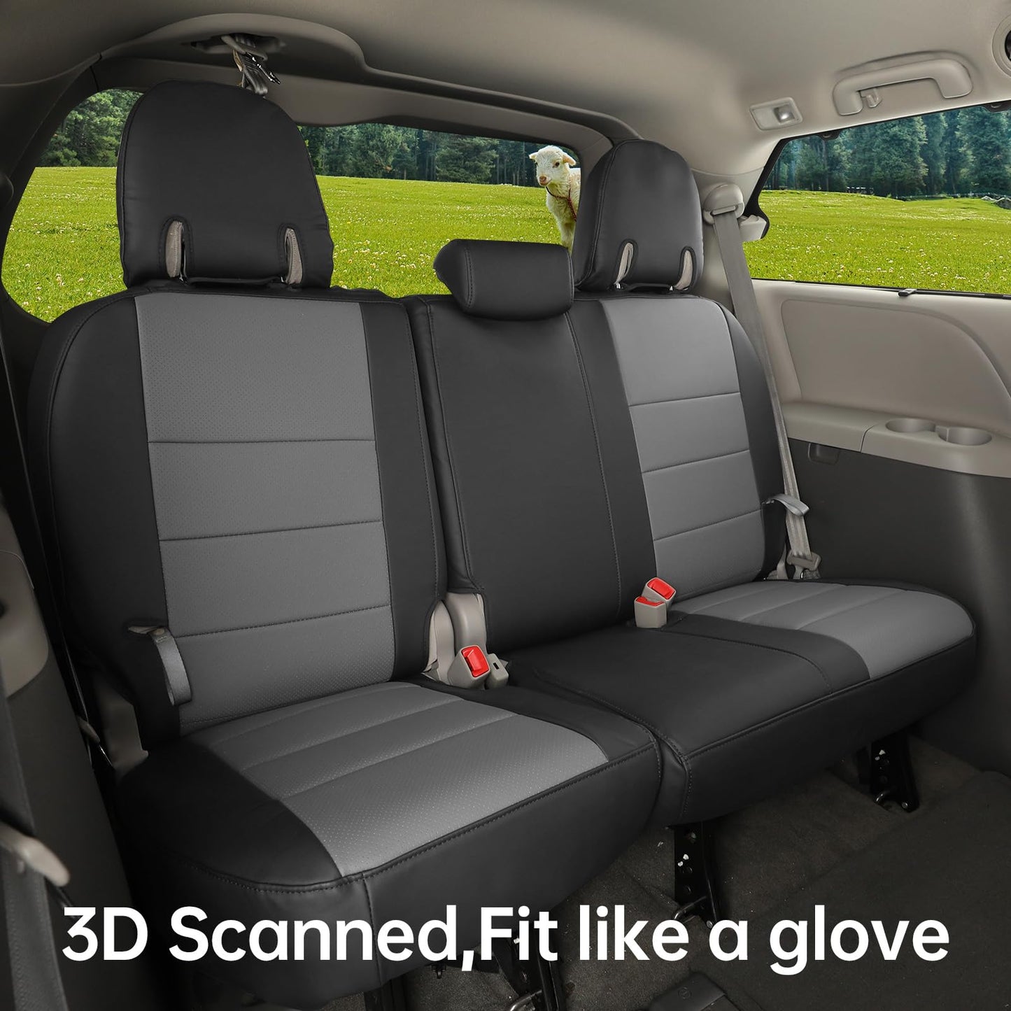 coverdream Sienna Leather Car Seat Covers Custom Fit for 2011-2020 Toyota Sienna SE,LE,XLE,SE Premium,XLE Premium,8-Seater,Full Coverage,Airbag Compatible Auto Seat Protector (Full Set,Black/Gray)