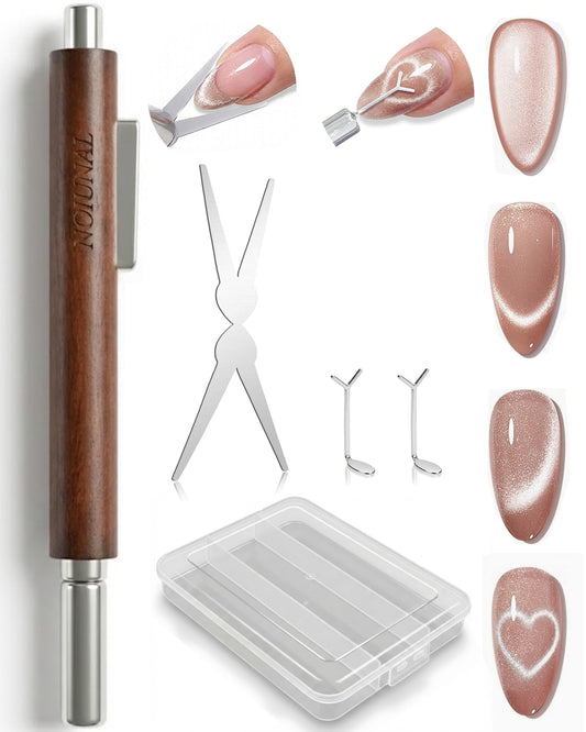 Cat Eye Magnet Set, Cat Eye Magnet for Nails, 3 in 1 Cylinder & Ball Nail Magnet Pen, Heart-Shaped & French-Shaped Magnets for Nails, Nail Art Tool, Home DIY Brown