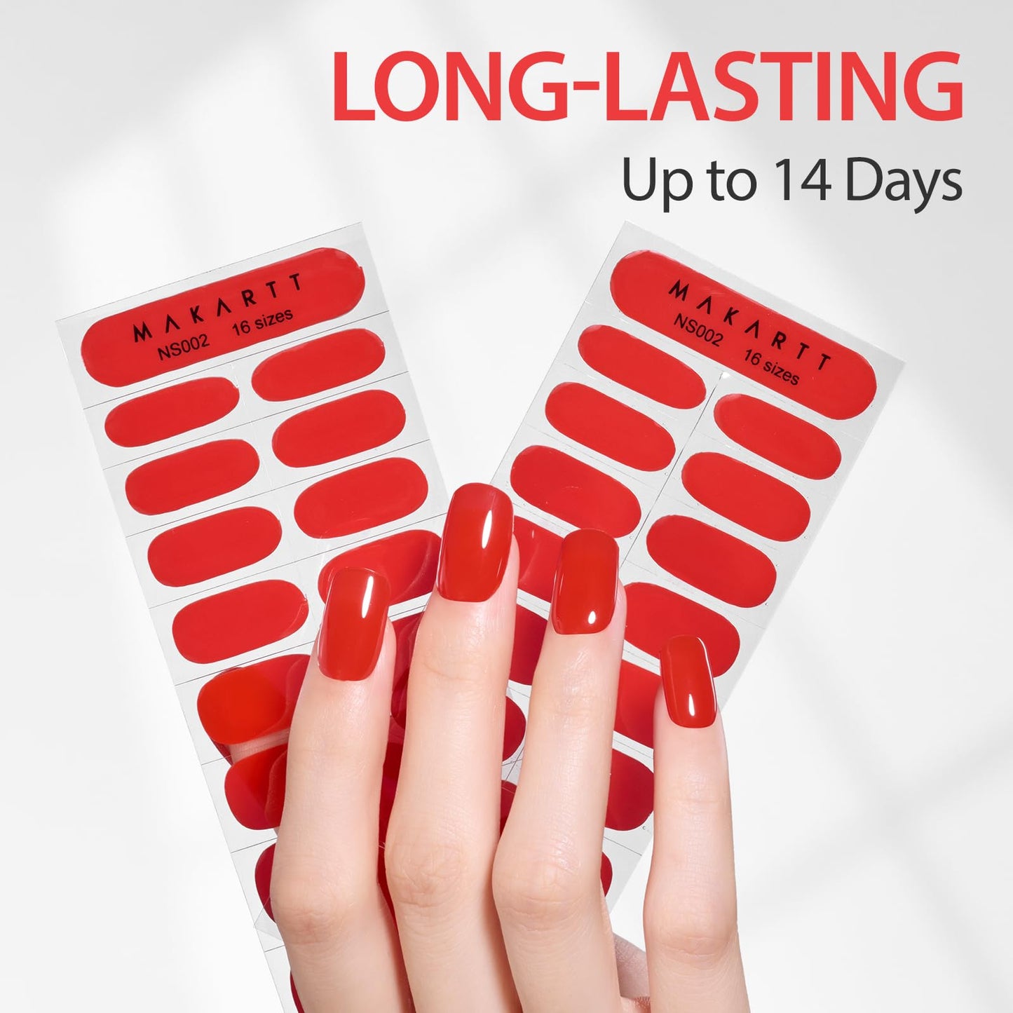 Makartt Semi Cured Gel Nail Strips Kit – 2 Hand Sets + 1 Toe Set, Real Gel, Hema & TPO Free, 16 Sizes Anti-Lift Fit, UV Required, Long Wear, Dual-Ended Tool & Prep Kit (Classic Red)