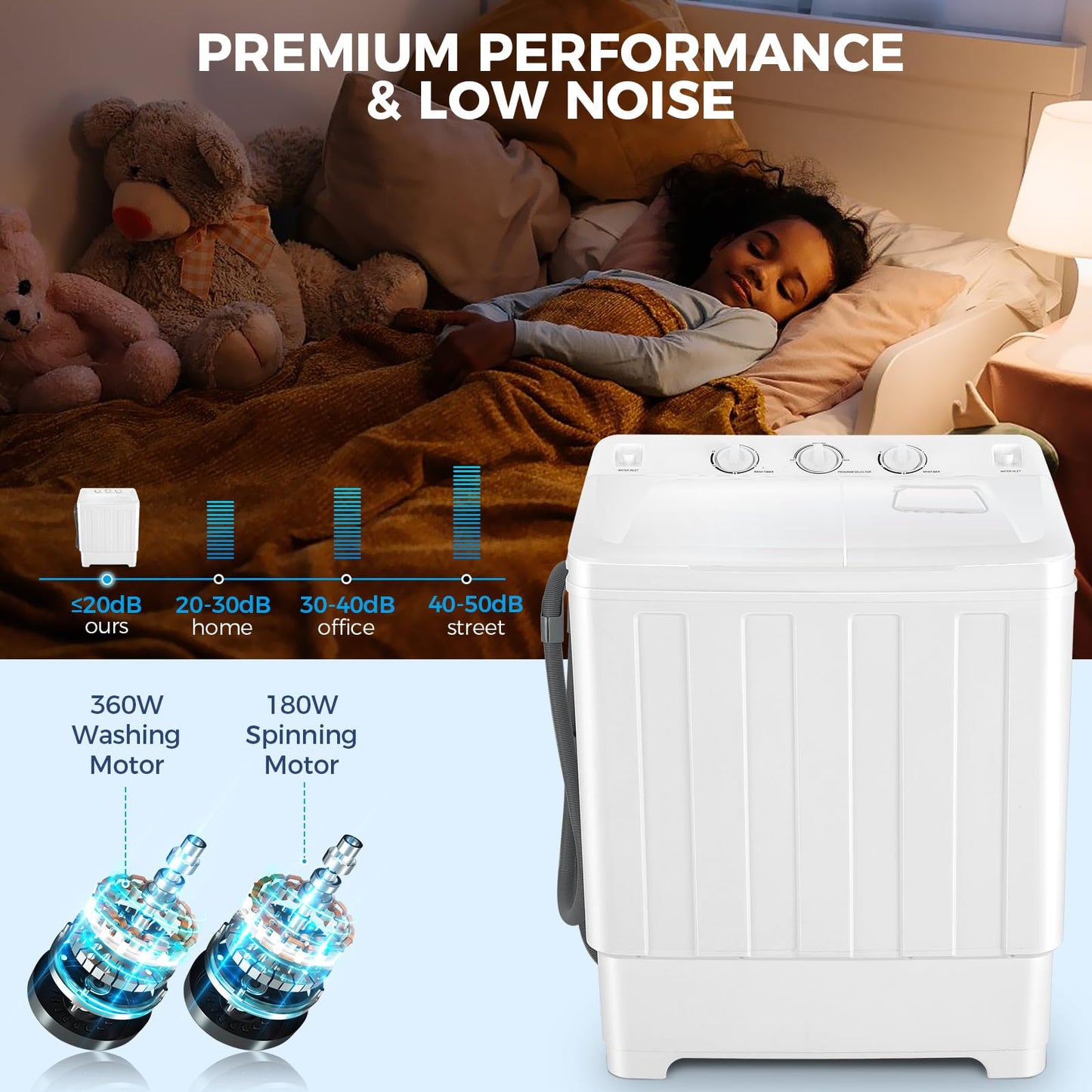 Nictemaw Portable Washing Machine 30Lbs Capacity Twin Tub Compact Laundry Machine 19Lbs Washer and 11Lbs Spin Dryer with Built-in Drain Pump, Small Washing Machine for Apartments, Dorms, RVs