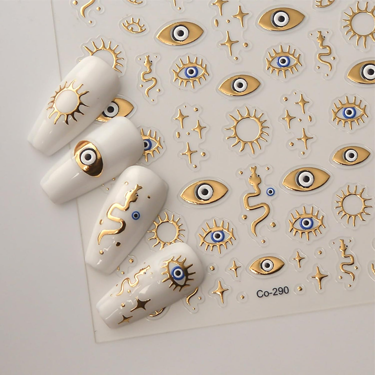 5D Embossed Gold Nail Stickers for Nail Art Evil Eyes Nail Art Stickers Decals for Acrylic Nails Self Adhesive Star Nail Decals Design Gold Nails Supplies for Women Girls