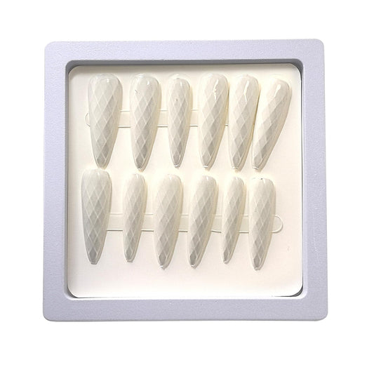 YOYfinee Christmas deal：$15for 2 set=27or30Pcs. 3D Rhombus Pattern Pointed-Long false nails，15pcs，12sizes，10 colors to choose，reuse（white7） Choose any color you like.