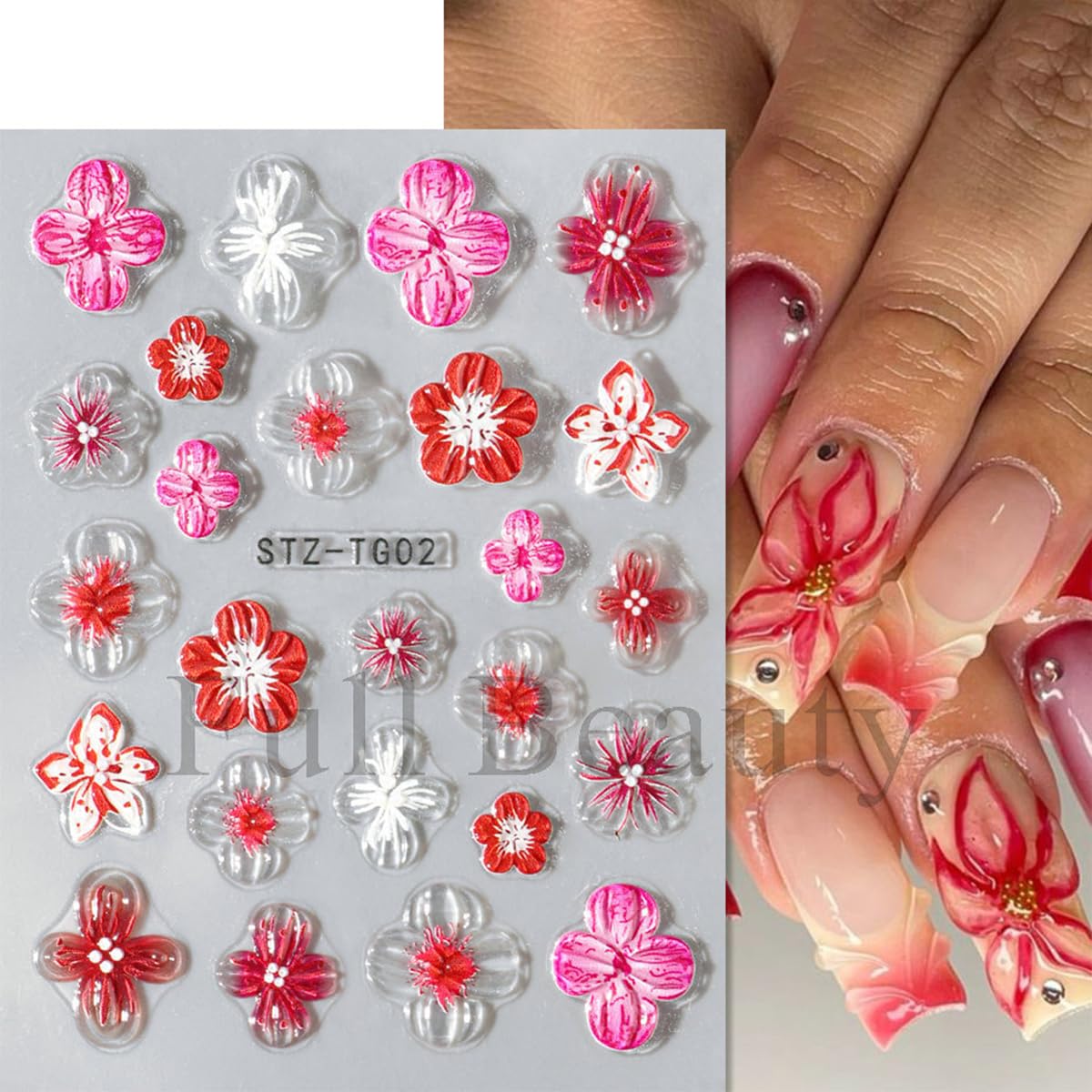 Flower Nail Stickers 5D Embossed Self Adhesive Hibiscus Floral Nail Decals Purple Flower Nail Charms Nails Design Pegatinas para Uñas for Women Nail Art Decoration 3 Sheet